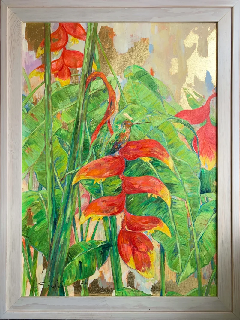 Hummingbird and Heliconias