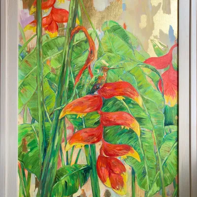 Hummingbird and Heliconias